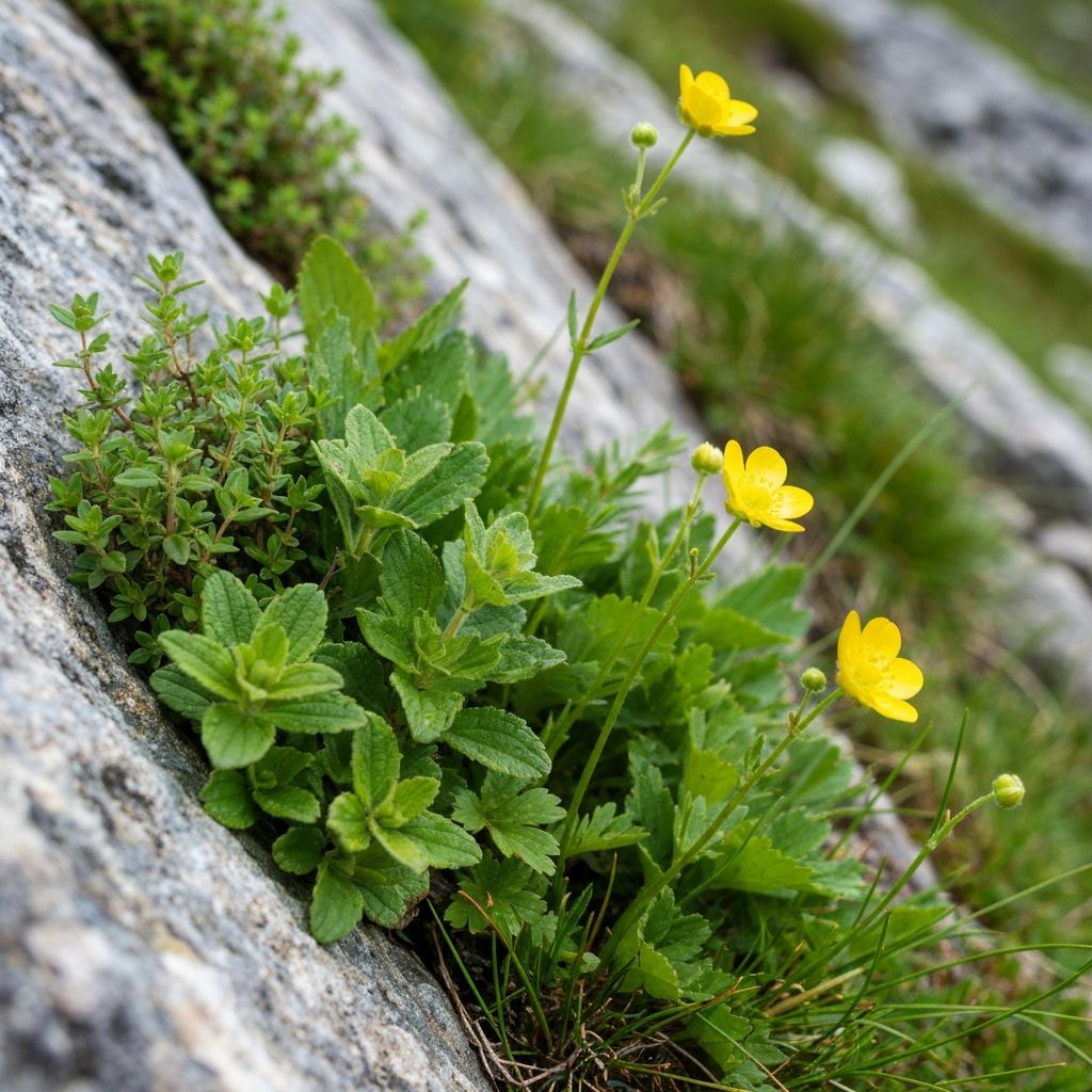 Alpine Bergpflanzen in natürlicher Umgebung