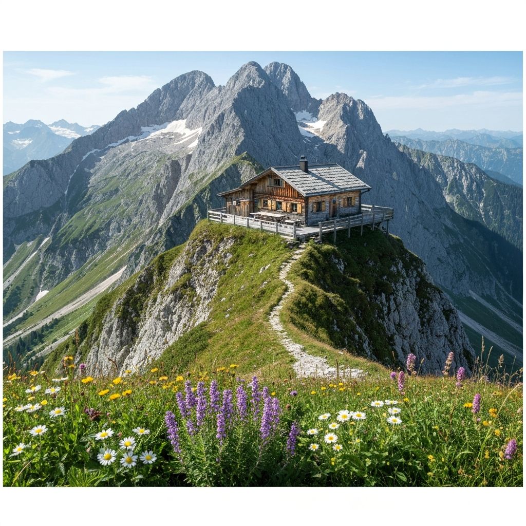Traditionelle Almhütte mit alpinen Wildblumen